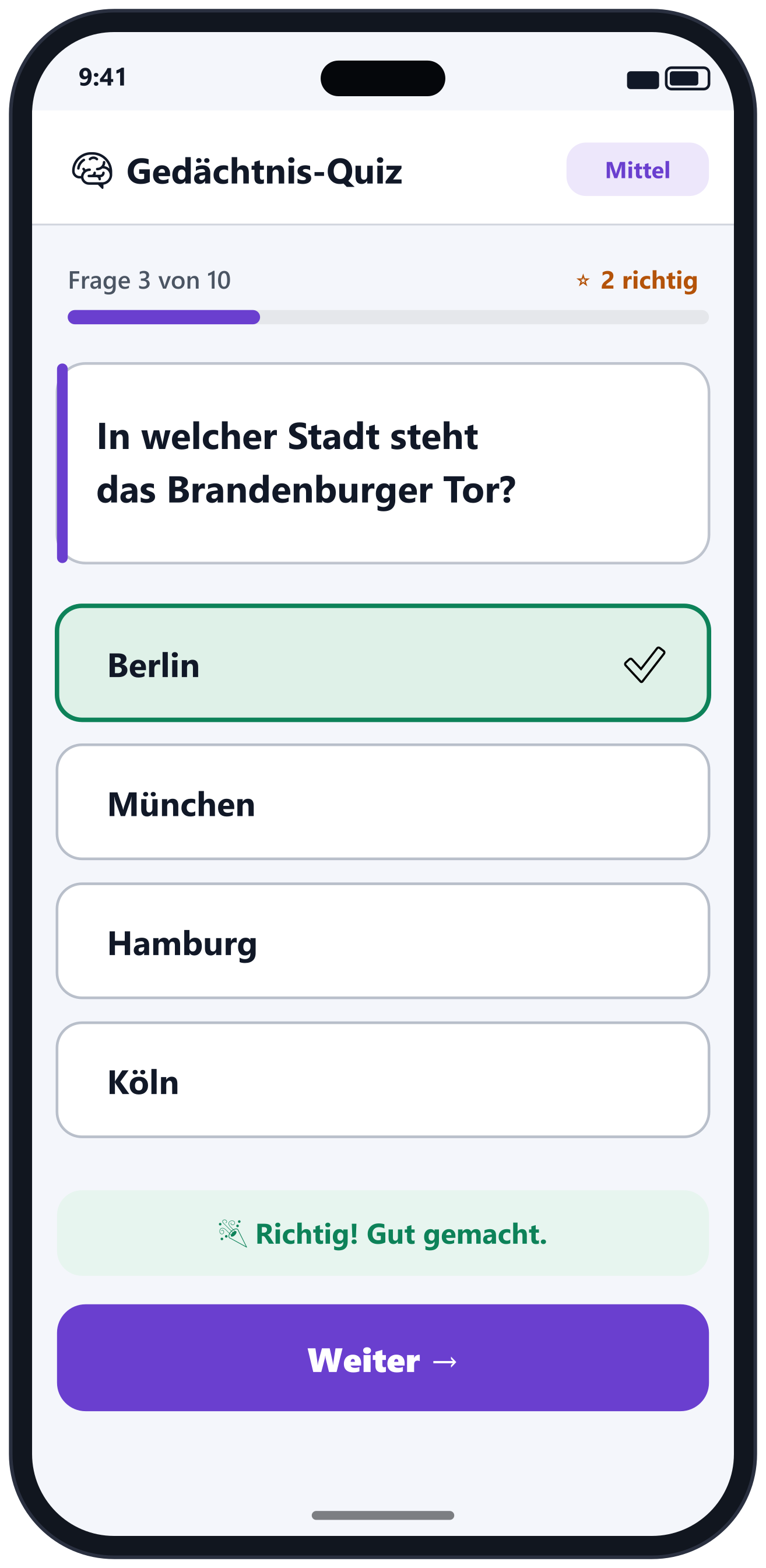 Gedächtnistraining – Quiz in der fillip-App